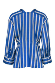 Current Boutique-Sandro - Blue & White Stripe Satin Button Front Blouse Sz 4