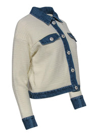 Current Boutique-Sandro - Cream Knit Button-Up Jacket w/ Denim Trim Sz 4