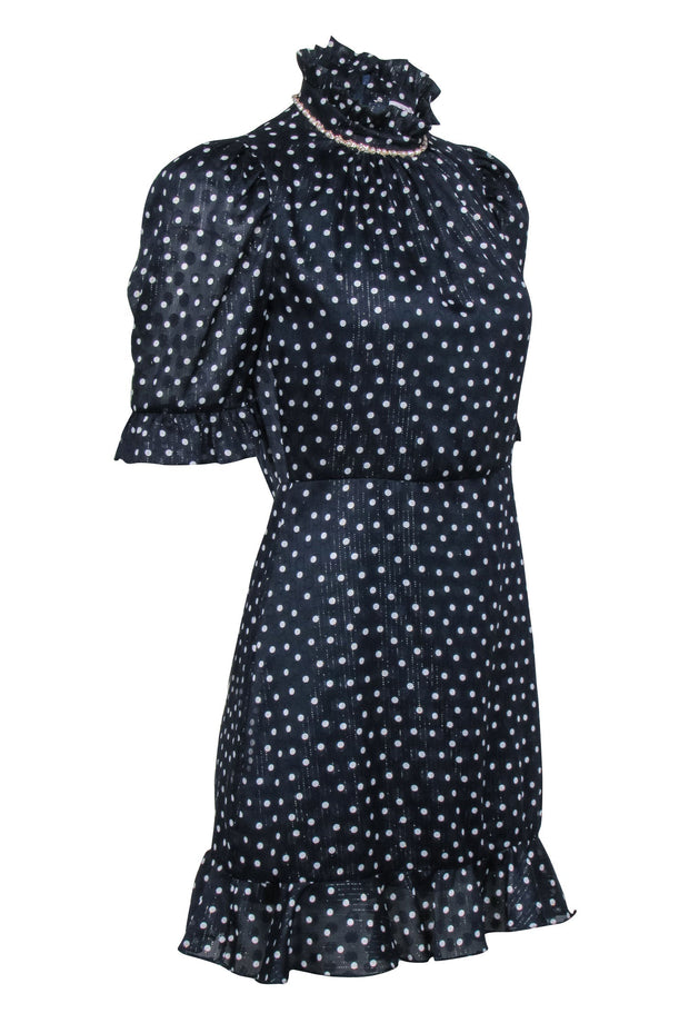 Current Boutique-Sandro – Embellished Navy w/ White Polka Dot Dress Sz 4