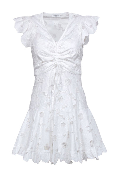 Current Boutique-Sandro - Ivory Floral Lace Fit & Flare Mini Short Sleeve Dress Sz XS