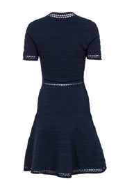 Current Boutique-Sandro - Navy Textured Ribbed Knit Short Sleeve A-Line Dress Sz 3