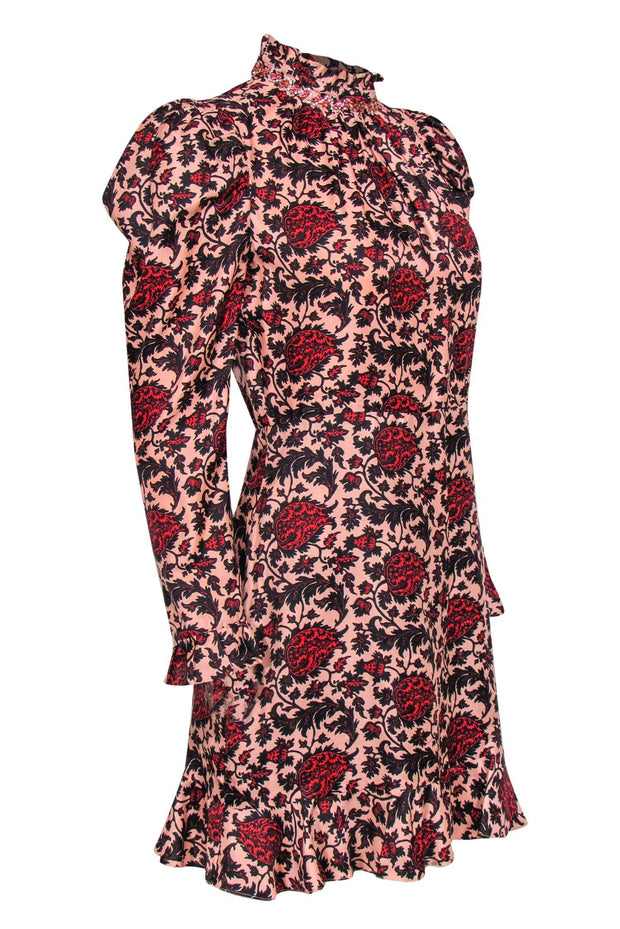 Current Boutique-Sandro - Pink, Black & Red Paisley Print Puff Sleeve Dress Sz 6