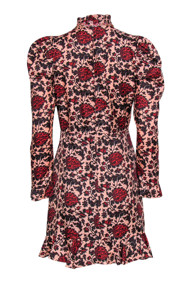 Current Boutique-Sandro - Pink, Black & Red Paisley Print Puff Sleeve Dress Sz 6