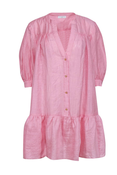 Current Boutique-Sandro - Pink Linen Blend Puff Sleeve Peasant Dress Sz M