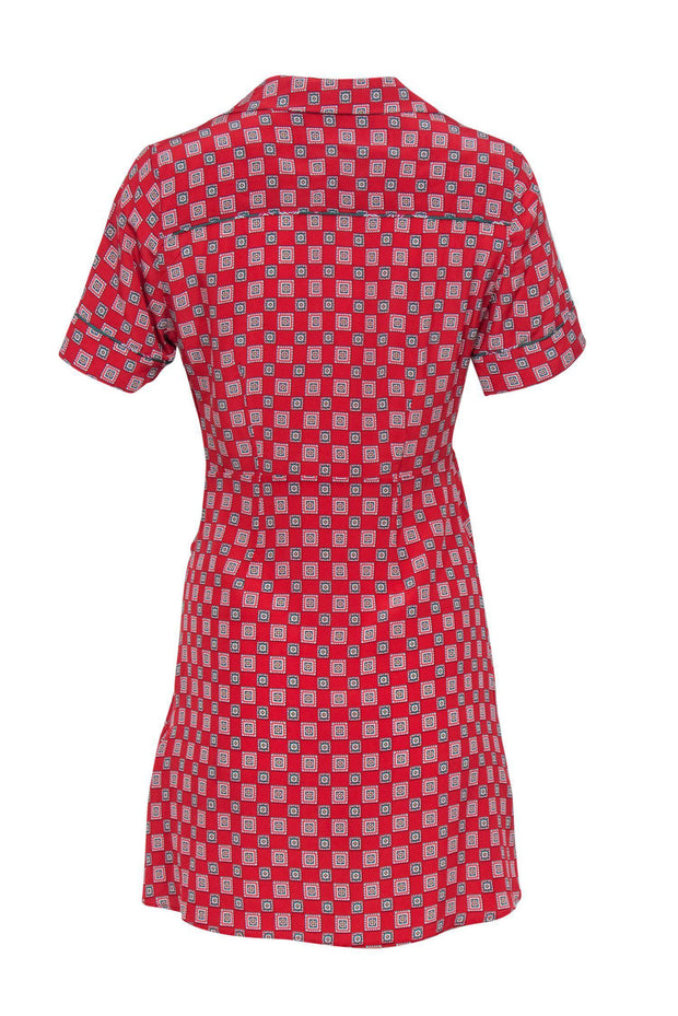 Current Boutique-Sandro - Red Patterned Silk Collar A-Line Dress Sz 4