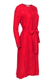 Current Boutique-Sandro - Red Tiger Jacquard Button-Up Belted Midi Dress w/ Back Cutout Sz 4
