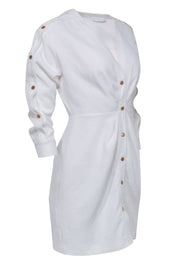 Current Boutique-Sandro - White Textured Ruched Shirtdress w/ Golden Buttons Sz 4