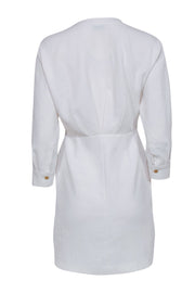 Current Boutique-Sandro - White Textured Ruched Shirtdress w/ Golden Buttons Sz 4