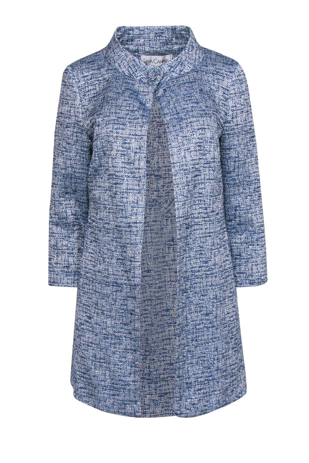 Current Boutique-Sara Campbell - Blue & Metallic Silver Tweed Jacket w/ Jewel Sz 8