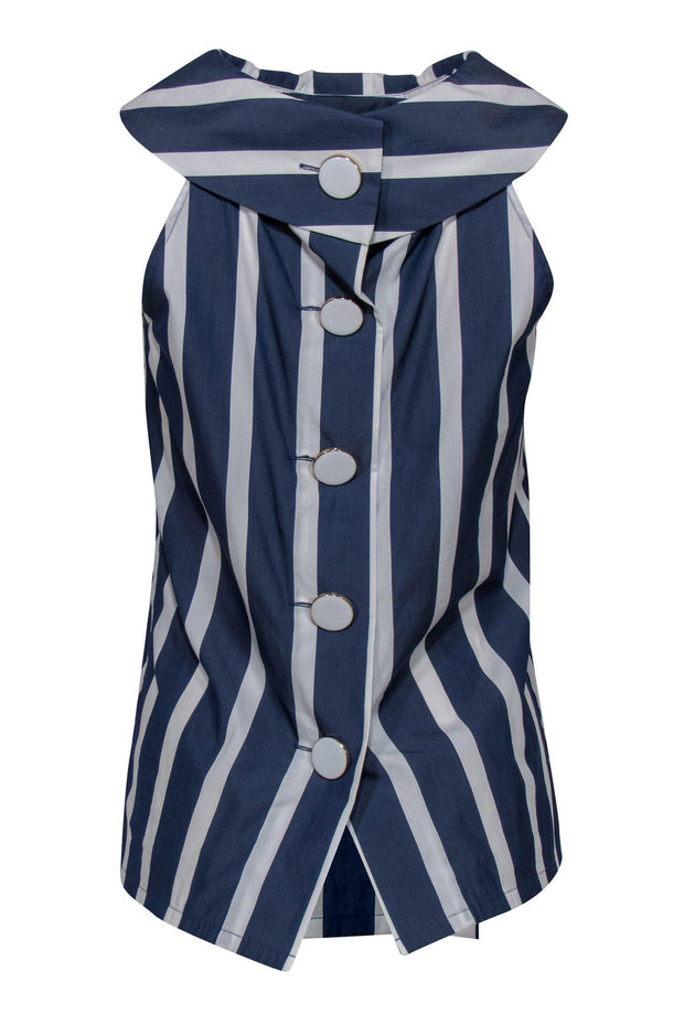 Current Boutique-Sara Campbell - Blue & White Striped Tank w/ Draped Neckline Sz XS