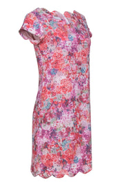 Current Boutique-Sara Campbell - Multi-Floral Woven Sheath Dress w/ Scalloped Edges Sz S