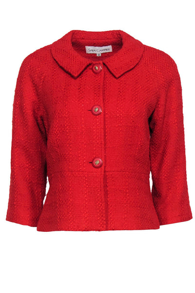 Current Boutique-Sara Campbell - Red Tweed Quarter Sleeve Button-Up Jacket Sz 10