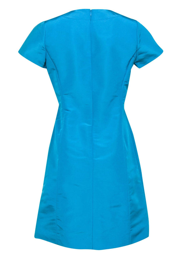 Current Boutique-Sara Campbell - Teal Short Sleeve Silk A-Line Dress Sz 6