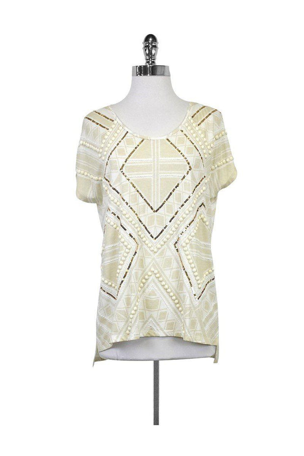 Current Boutique-Sass & Bide - Cream Beaded T-Shirt Sz S