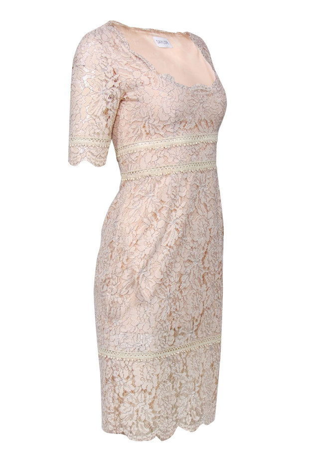 Current Boutique-Saylor - Blush Lace Scoop Neck Sheath Dress w/ Eyelet Inserts Sz 4