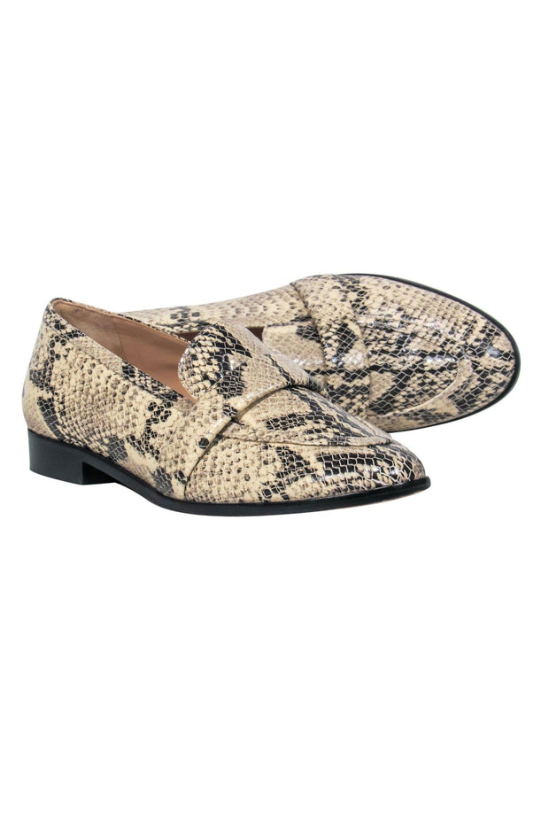 Current Boutique-Schutz - Beige & Black Leather Snakeskin Print Loafers Sz 7.5