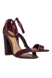 Current Boutique-Schutz - Burgundy Crocodile Embossed Block Heel Sandals Sz 7.5