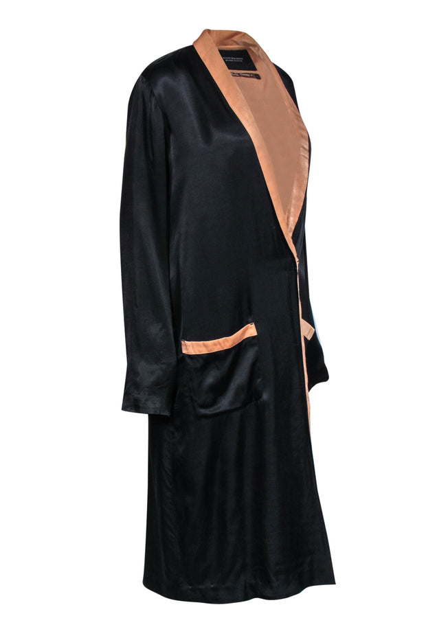 Current Boutique-Scotch & Soda - Black Longline Satin Duster w/ Tiger & Japan Embroidery Sz S