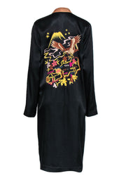 Current Boutique-Scotch & Soda - Black Longline Satin Duster w/ Tiger & Japan Embroidery Sz S