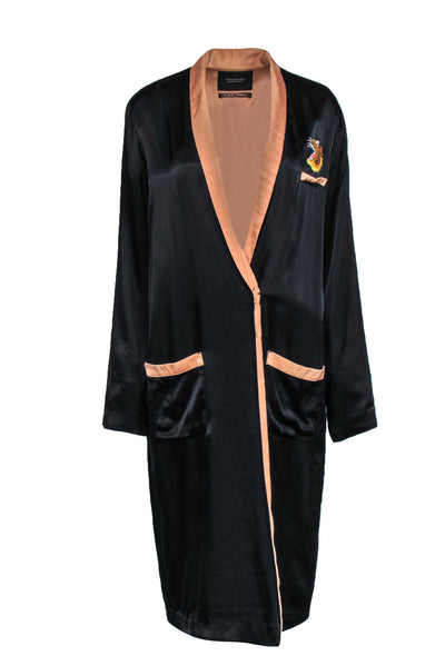 Current Boutique-Scotch & Soda - Black Longline Satin Duster w/ Tiger & Japan Embroidery Sz S