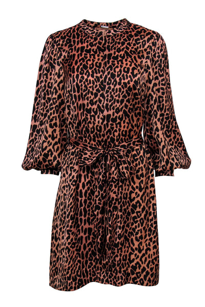 Current Boutique-Scotch & Soda - Pink Leopard Print Long Sleeve Belted Shift Dress Sz M