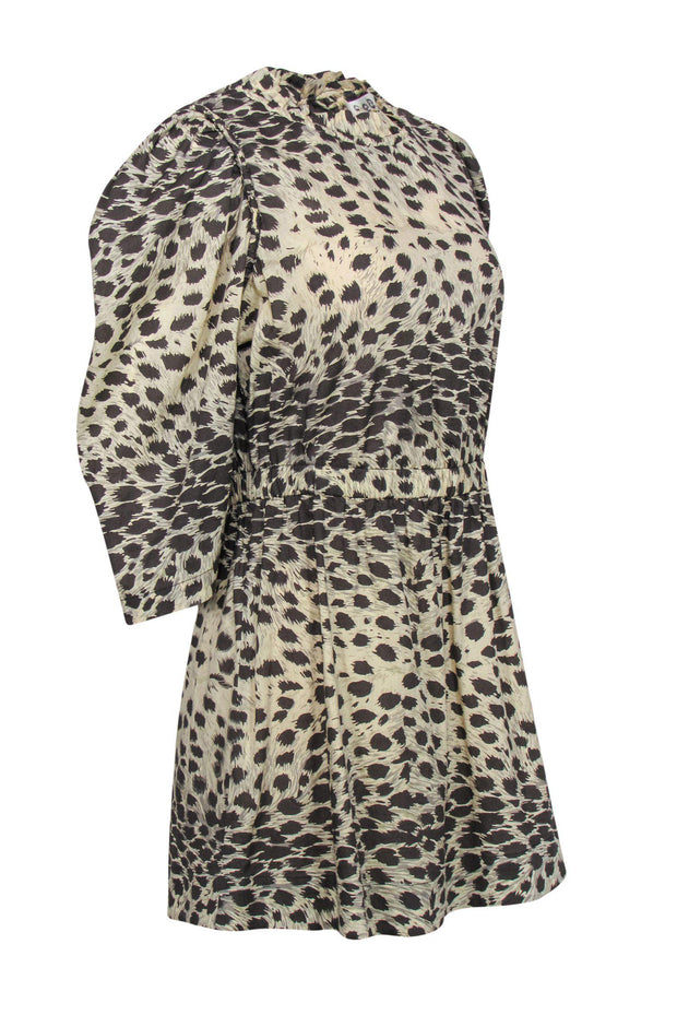 Current Boutique-Sea NY - Beige & Black Leopard Print Puff Sleeve Ruffle Fit & Flare Dress Sz 8