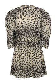 Current Boutique-Sea NY - Beige & Black Leopard Print Puff Sleeve Ruffle Fit & Flare Dress Sz 8