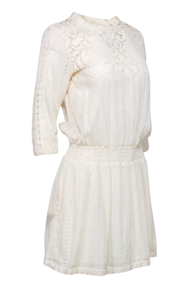 Current Boutique-Sea NY - Cream Embroider Lace Crop Sleeve Drop Waist Dress Sz 4