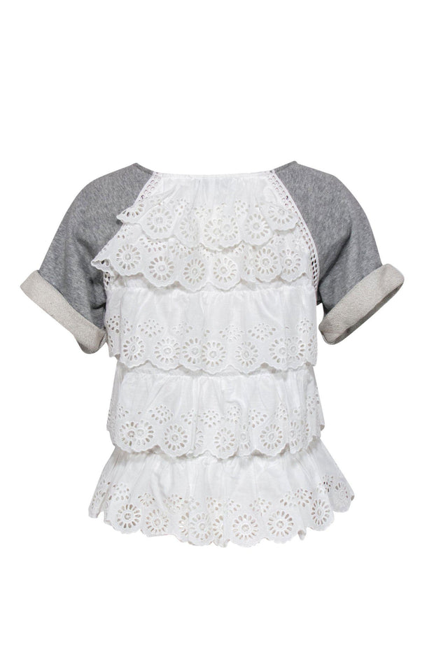 Current Boutique-Sea NY - Grey Short Sleeve Sweatshirt w/ Ruffle Eyelet Back Sz S