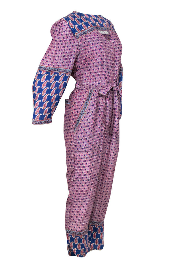 Current Boutique-Sea NY - Purple & Blue Floral & Paisley Print Straight Leg Jumpsuit Sz 4