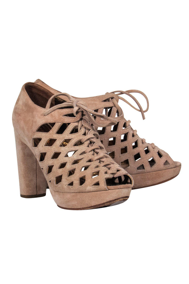 Current Boutique-See by Chloe - Beige Suede Lattice Cutout Heels Sz 9