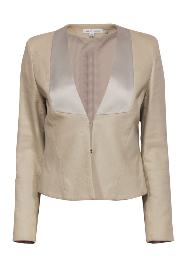 Current Boutique-See by Chloe - Beige Textured Satin Trim Cropped Jacket Sz 6