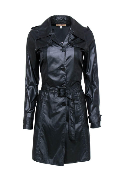 Current Boutique-See by Chloe - Black Button-Up Belted Longline Trench Coat Sz 4