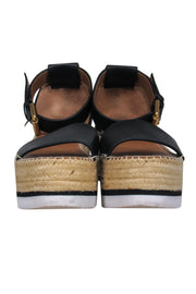 Current Boutique-See by Chloe - Black Leather Espadrille Flatform Sandals Sz 8