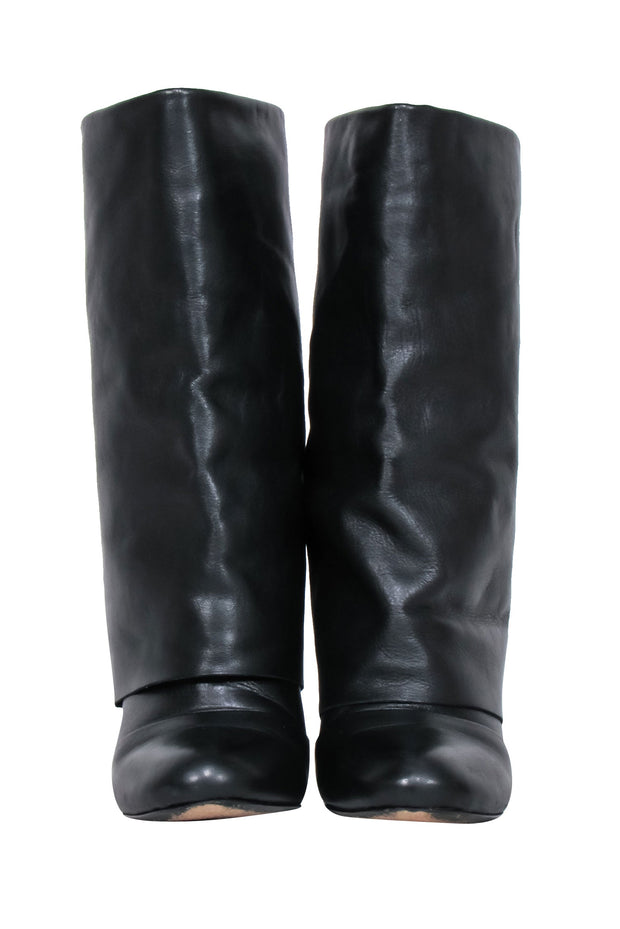 Current Boutique-See by Chloe – Black Leather Fold Over Boots Sz 8.5