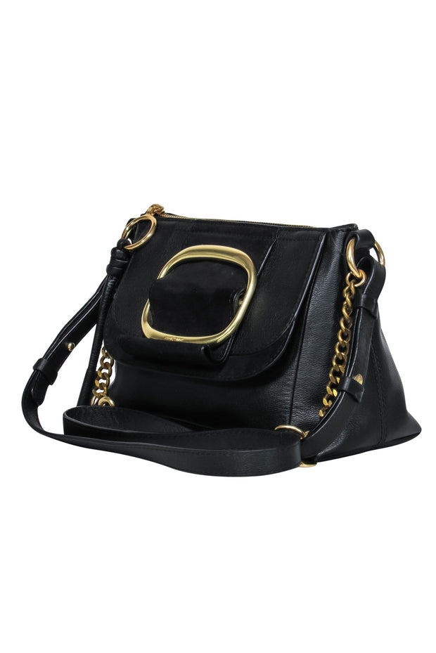 Current Boutique-See by Chloe - Black Leather & Suede Crossbody w/ Chain Handle