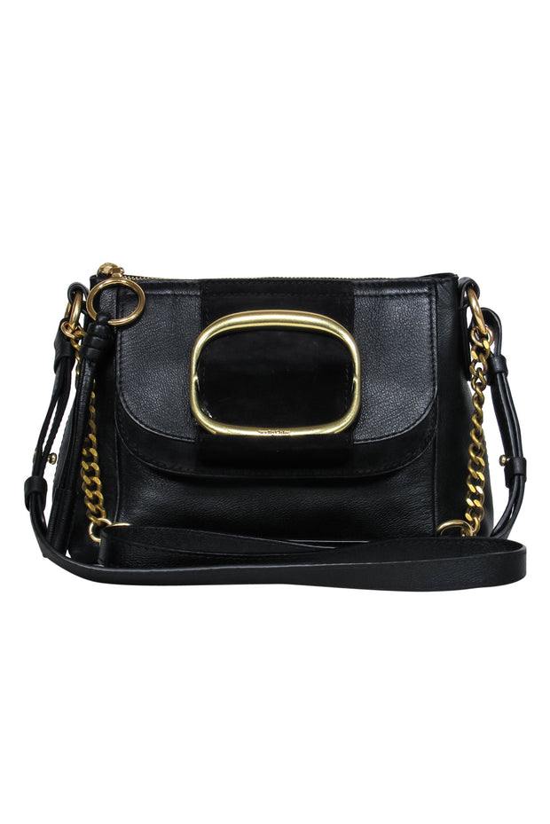 Current Boutique-See by Chloe - Black Leather & Suede Crossbody w/ Chain Handle