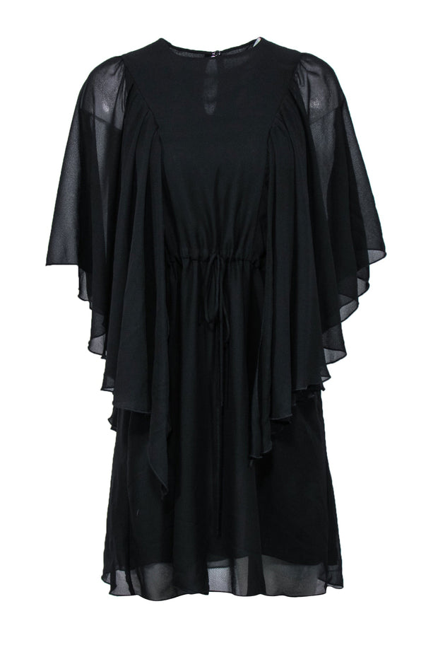 Current Boutique-See by Chloe - Black Silky Sheer Flutter Sleeve Fitted Dress Sz 4