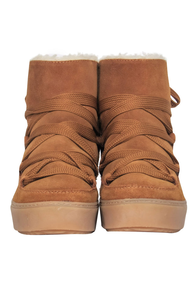 Current Boutique-See by Chloe - Brown Suede Shearling-Lined Moccasin Lace-Up-Style Boots Sz 9