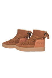 Current Boutique-See by Chloe - Brown Suede Shearling-Lined Moccasin Lace-Up-Style Boots Sz 9