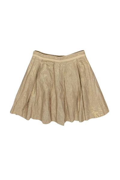 Current Boutique-See by Chloe - Gold Metallic Linen Pleated Skirt w/ Pockets Sz 4