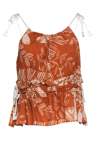 Current Boutique-See by Chloe - Orange & Cream Printed Tank w/ Rope Straps Sz 8