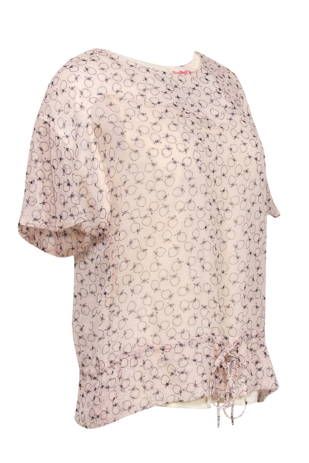 Current Boutique-See by Chloe - Pale Pink Strawberry Printed Short Sleeved Blouse Sz 6