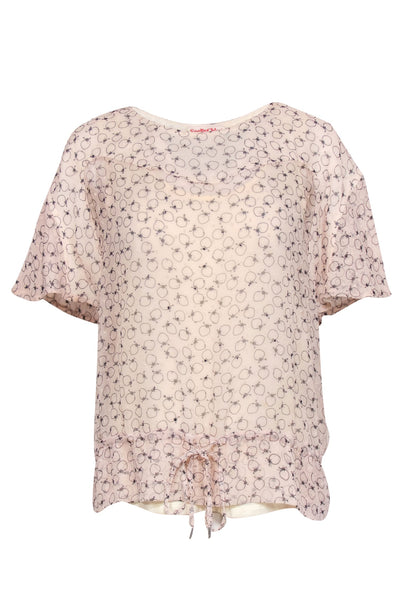 Current Boutique-See by Chloe - Pale Pink Strawberry Printed Short Sleeved Blouse Sz 6