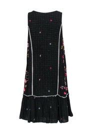 Current Boutique-Seen Worn Kept - Black Floral Embroidered Sleeveless Drop Waist Dress w/ Metallic Threading Sz S