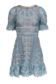 Current Boutique-Self-Portrait - Baby Blue Floral Lace Puff Sleeve Fit & Flare Dress Sz 4