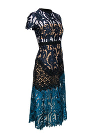 Current Boutique-Self-Portrait - Teal, Navy & Black Eyelet Lace Maxi Dress Sz 2