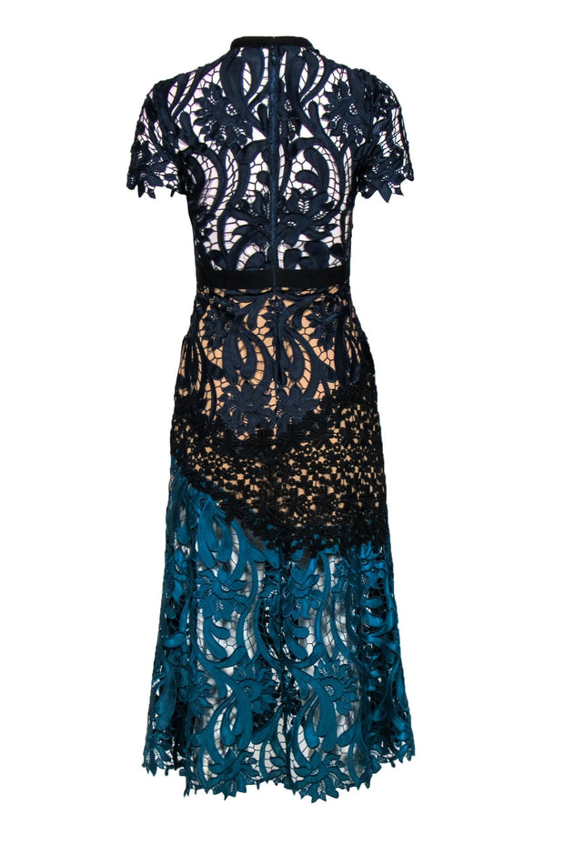 Current Boutique-Self-Portrait - Teal, Navy & Black Eyelet Lace Maxi Dress Sz 2