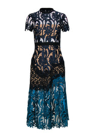 Current Boutique-Self-Portrait - Teal, Navy & Black Eyelet Lace Maxi Dress Sz 2