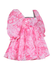 Current Boutique-Selkie - Pink & White Baby Doll Toile Puff Dress Sz S